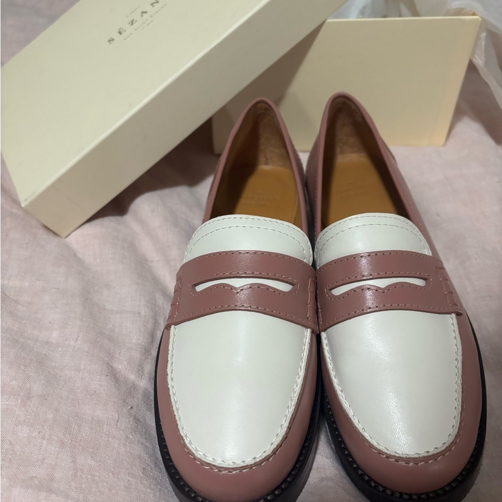 Pink and White Andrea Loafers from Sezane